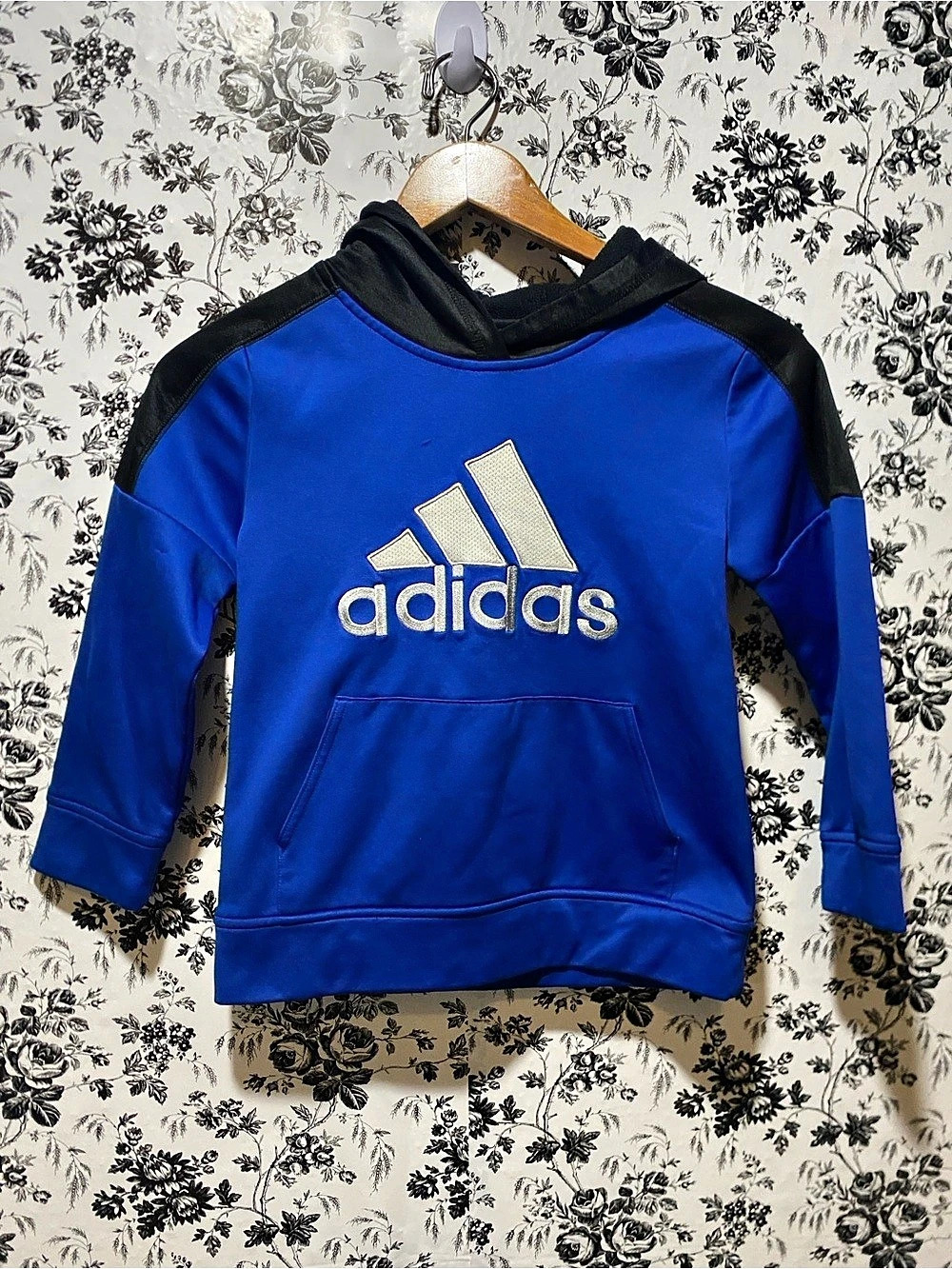 adidas Essential Big Logo Fleece Pullover Hoodie Blue & Black